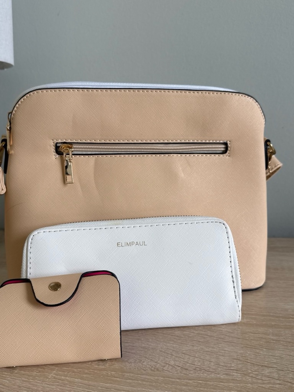 Two-Tone White and Beige Crossbody Bag with Gold Accent - Picture 7 of 7